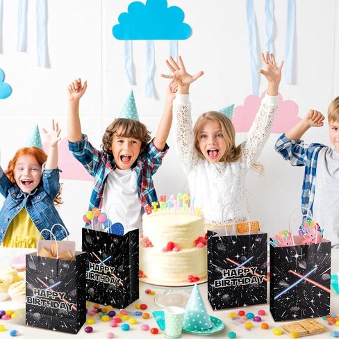 Ailefentene 24 Pcs Star Theme Birthday Gift Bags Galaxy Space Party Favor Black Paper Gift Bags Bulk with Handles for Kids Boys Girls Universe Happy Birthday Party Supplies in Saudi Arabia