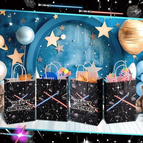 Ailefentene 24 Pcs Star Theme Birthday Gift Bags Galaxy Space Party Favor Black Paper Gift Bags Bulk with Handles for Kids Boys Girls Universe Happy Birthday Party Supplies in Saudi Arabia