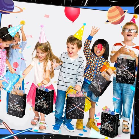 Ailefentene 24 Pcs Star Theme Birthday Gift Bags Galaxy Space Party Favor Black Paper Gift Bags Bulk with Handles for Kids Boys Girls Universe Happy Birthday Party Supplies in Saudi Arabia