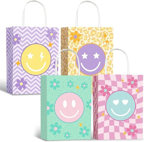 Lesnala 16 Pcs Smiley face goodie bags with Handles 4 Styles Party favor bags for kids birthday Pastel gift bags for Party Event Supplies Baby Shower Decorations in Kuwait