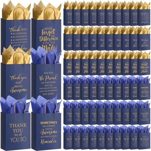 60 حزمة من أكياس هدايا تقدير الموظفين من Feifeiya، أكياس ورقية شكرًا لك مع مقبض ومناديل ورقية لأسبوع CNA، فريق العمل، فريق العمل، المعلم، الممرضات، هدايا الحفلات التطوعية (ملونة، تقدير) in Kuwait