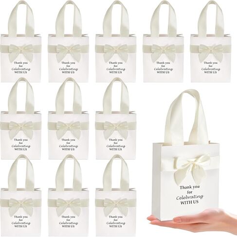 50 Pcs Wedding Gift Bags for Guests Bulk with Bow Ribbon Handles 6.2x7.2x2.5 Inch Wedding Favor Bag Thank You Gift Bags Bridesmaid Bags for Party Bridal Shower Valentine Birthday Supplies(Sage Green) in Kuwait