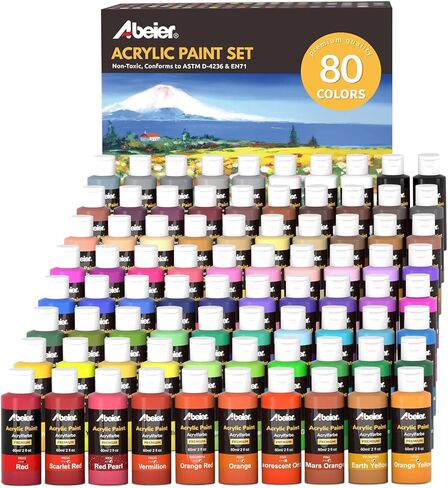 ABEIER Acrylic Paint Set, 80 Colors (2oz/60ml) Artist Quality Paint with 11 Metallic & 4 Fluorescent, Great Coverage Matte Finish Craft Paint for Adults Students on Canvas Wood Rock Ceramic in Saudi Arabia