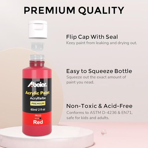 ABEIER Acrylic Paint Set, 80 Colors (2oz/60ml) Artist Quality Paint with 11 Metallic & 4 Fluorescent, Great Coverage Matte Finish Craft Paint for Adults Students on Canvas Wood Rock Ceramic in Saudi Arabia