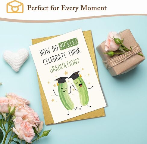 Funny Pickle Pun Graduation Card for Him Her, Humorous Congratulation Grad Cards for Brother Sister Bestie Friends Son Daughter, Joke Pickle Relish the Moment Graduation Cards in Kuwait