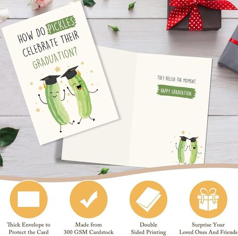 Funny Pickle Pun Graduation Card for Him Her, Humorous Congratulation Grad Cards for Brother Sister Bestie Friends Son Daughter, Joke Pickle Relish the Moment Graduation Cards in Kuwait