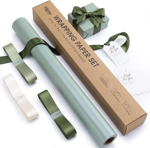 لفة ورق تغليف Keypan Sage Green مقاس 17 بوصة × 33 قدمًا مع خطوط قطع، مجموعة تغليف هدايا مع شريط وعلامات لعيد الميلاد، وأعياد الميلاد، والزفاف، وحفلات استقبال المولود الجديد، وحفلات الزفاف، والربيع in Kuwait
