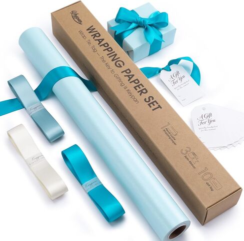 لفة ورق تغليف Keypan Sage Green مقاس 17 بوصة × 33 قدمًا مع خطوط قطع، مجموعة تغليف هدايا مع شريط وعلامات لعيد الميلاد، وأعياد الميلاد، والزفاف، وحفلات استقبال المولود الجديد، وحفلات الزفاف، والربيع in Kuwait