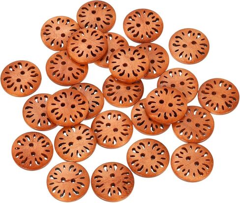 HARFINGTON 100pcs 2 Hole Flower Craft Sewing Button 15mm Handmade Wood Replacement Round Buttons for Clothing Decoration DIY Accessories, Brown in Kuwait