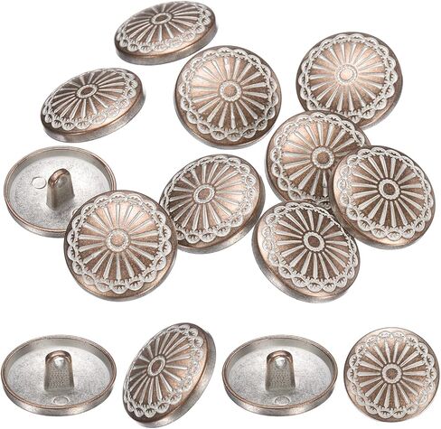 PATIKIL 10 Pcs Vintage Metal Buttons,20mm Round Shank Buttons Engraved Flower Pattern with Metal Shank Hole for Sewing Crafts Projects, Coats, Jackets, DIY Decoration, Copper-White in Kuwait