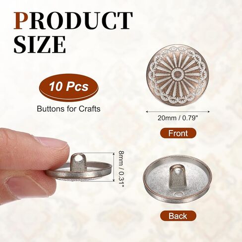 PATIKIL 10 Pcs Vintage Metal Buttons,20mm Round Shank Buttons Engraved Flower Pattern with Metal Shank Hole for Sewing Crafts Projects, Coats, Jackets, DIY Decoration, Copper-White in Kuwait