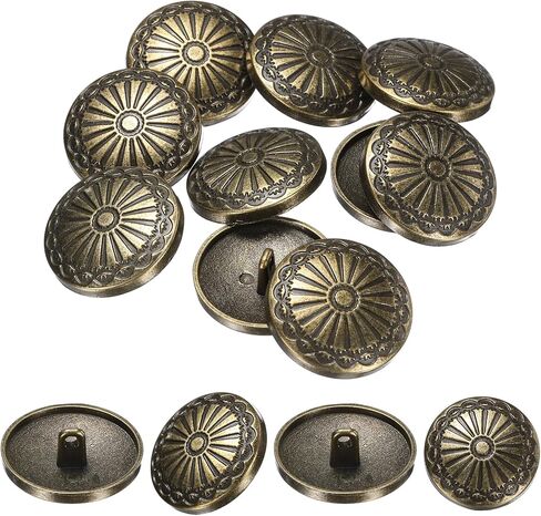 PATIKIL 10 Pcs Vintage Metal Buttons,20mm Round Shank Buttons Engraved Flower Pattern with Metal Shank Hole for Sewing Crafts Projects, Coats, Jackets, DIY Decoration, Copper-White in Kuwait