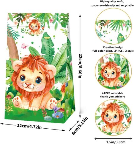 24 Pcs Jungle Animals Party Favor Bags with Stickers - Safari Goodie Bags- Zoo Animals Print Gift Treat Bags - Wedding Birthday Jungle Themed Birthday Party Supplies in Kuwait
