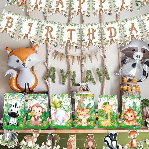24 Pcs Jungle Animals Party Favor Bags with Stickers - Safari Goodie Bags- Zoo Animals Print Gift Treat Bags - Wedding Birthday Jungle Themed Birthday Party Supplies in Kuwait