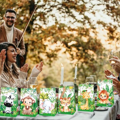 24 Pcs Jungle Animals Party Favor Bags with Stickers - Safari Goodie Bags- Zoo Animals Print Gift Treat Bags - Wedding Birthday Jungle Themed Birthday Party Supplies in Kuwait