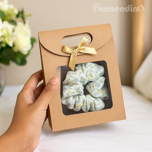 Framendino, 24 Pack Kraft Paper Bags with Clear Window and Handle Stand Up Bag for Candy Cookies Packaging Wedding Christmas Party Store Retail in Kuwait