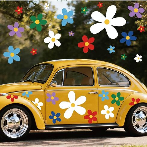 AmazingSpark 18 Sheets Large Daisy Stickers 86 Pcs Flower Car Decals Self Adhesive Vinyl Retro Flower Car Sticker for Bumper Mirror Window Clings Laptop Wall Truck Hippie Decoration in Kuwait