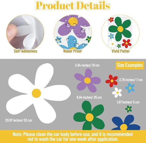 AmazingSpark 18 Sheets Large Daisy Stickers 86 Pcs Flower Car Decals Self Adhesive Vinyl Retro Flower Car Sticker for Bumper Mirror Window Clings Laptop Wall Truck Hippie Decoration in Kuwait