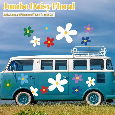 AmazingSpark 18 Sheets Large Daisy Stickers 86 Pcs Flower Car Decals Self Adhesive Vinyl Retro Flower Car Sticker for Bumper Mirror Window Clings Laptop Wall Truck Hippie Decoration in Kuwait
