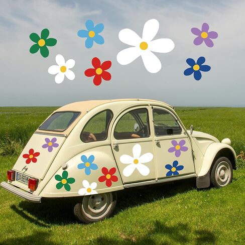 AmazingSpark 18 Sheets Large Daisy Stickers 86 Pcs Flower Car Decals Self Adhesive Vinyl Retro Flower Car Sticker for Bumper Mirror Window Clings Laptop Wall Truck Hippie Decoration in Kuwait