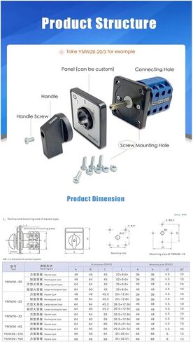 No Panel YMW26-20/1 Changeover Rotary Cam Switch Control Dual Power Three Position One Section Sliver Contact in Saudi Arabia
