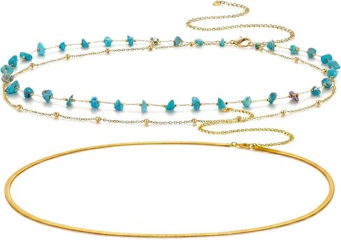 14K Gold Plated Body Chains| Layered Waist Chain with Satellite Beads Natural stone| Adjustable Belly Belt Chains Bikini|Body Jewelry for Women Teen Girls in Saudi Arabia