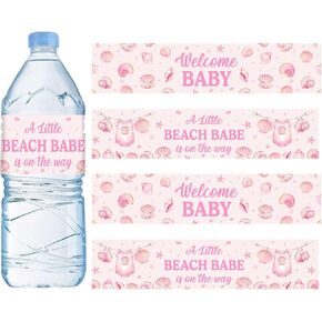 52 Pcs Beach Babe Baby Shower Decorations A Little Beach Babe is on The Way Water Bottle Labels Pink Ocean Coastal Seashell Theme Water Wrapper Labels for Girl Baby Shower Gender Reveal Party Supplies in Saudi Arabia