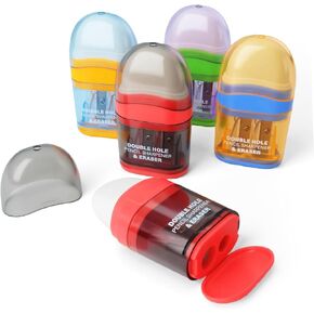 Pencil Sharpener with Eraser, 4 Pack,2 Sharpening Holes, Colorful Manual Handheld Pencil Sharpener for Office and School in Saudi Arabia