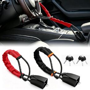 Car Steering Wheel Lock, 2 Pack Anti Theft Device with Seat Belt Lock, Max 17" Locking Length, Thickened Steel Wire, Quick Install, 3 Keys Included, Easy to Store, Fits Most Cars, SUVs & Truck in Saudi Arabia