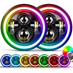 HILLSKING 7 Inch Led halo Headlights Round for Jeep Wrangler JK TJ LJ/Bluetooth APP & Remote Control, DOT-Approved,Turn Signal Light &High/Low Beam Projector,Plug and Play fits H6024 LED Headlight in Saudi Arabia