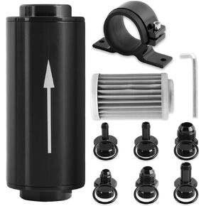 10 Micron Inline Fuel Filter Include 1/2" 3/8" 5/16" Barb Adapter 6Pcs, 6AN 8AN 10AN Adapter 6Pcs, 50MM Universal Bracket Clamp, 10 Micron Filter Replacement Kit in Kuwait