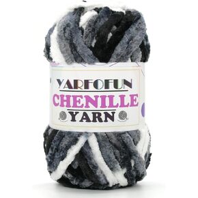 Velvet Chenille Yarn for Crocheting,Rainbow Fluffy Velvet Plush Thick Soft Chunky Chenille Baby Blanket Yarn for Crocheting Knitting Beginners 100g/49.2yd（Black White Grey） in Saudi Arabia