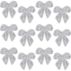 12Pcs Rhinestone Bow Patches, Sparkling Iron-On & Sew-On Crystal Bowknot Appliques, Self-Adhesive Repair Bow Clothing Patches for Jackets, Bags, Hats, Jeans & Shoes, DIY Decorative Crafts(Silver) in Saudi Arabia
