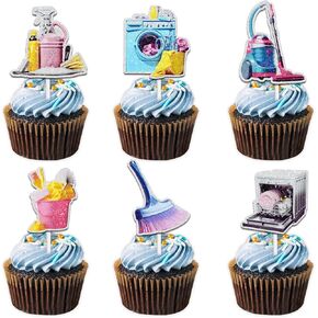 18pcs Glitter Cleaning Equipment Dessert Cupcake Topper Cheer to Housekeeping Tool Theme Party Decoration for Men Women Happy Birthday Decor Supplies in Kuwait