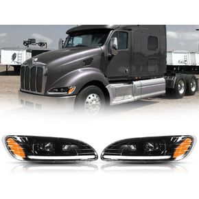Headlights for Peterbilt 387 325 330 335 337 340 348 382 384 386 Truck High and Low Beam Bulb Left Driver and Right Passenger Side Pair LED Headlamp(Black) in Kuwait