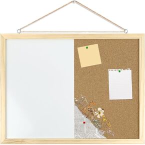 GDMINLO Dry Erase Cork Bulletin Combination Board, Wood, Black, Rectangular, 16.5x12.6 Inches, with Pins, Eye Bolts, Gaskets, Screws in Kuwait