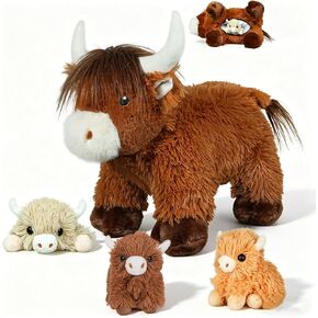 Highland Cow Stuffed Animals with 3 Baby Calves Inside – Fluffy Mommy Cow Plush, Surprise Babies for Imaginative Play, Cute Farm Plush Toys for Girls Boys Ages 3-8, Kids Travel & Gift Toy in Saudi Arabia