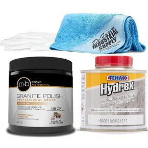 MB-20 Stone Granite Polishing Kit 8.5 Oz Granite Polishing Compound - Tenax Hydrex 1/4 Liter - 16x16 Microfiber Cloth - Gloves - Bundle - 4 Items in Saudi Arabia