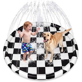 Skylety 60" Black White Checkered Non-Slip Kids Dog Splash Pad Sprinkler Large Splash Pad Sprinkler Fountain Play Mat Summer Outdoor Water Toys for Pet Dog Kids Toddlers Backyard in Saudi Arabia