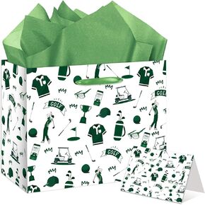 YXYASR Large Golf Gift Bag with Tissue Papers and Greeting Card, Envelope Golf Themed Gift Wrap Kit for Father's Day, Retirement, Birthday, Golfers (11.8 x 5.3 x 9.4 in) in Kuwait