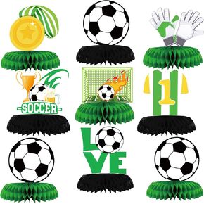 9 Pcs Soccer Honeycomb Centerpieces, 3D Soccer Ball Table Decorations with Goal Jersey Designs for Boys Birthday Sports Party Decor, Kids Soccer Theme Event Supplies in Saudi Arabia