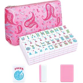 Mahjong Tiles, 166 Pieces 1.2 Inch Pink American Mahjong Tiles Only, Portable Mahjong Game with Pink Storage Bag, No Pusher & Extra Accessories in Saudi Arabia