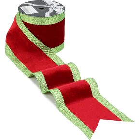 4" Sage Green Christmas Velvet Wired Ribbon with Champagne Gold Glitter Stripe Edges - 10 Yards Roll for Christmas Tree, Gift Wrapping, Wreaths, Holiday Crafts & Décor in Saudi Arabia
