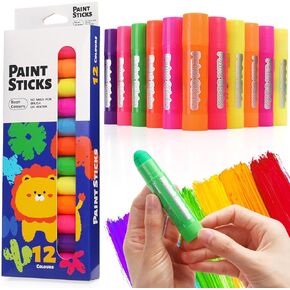 12 Neon Colors Tempera Paint Sticks for Kids, Twistable, Quick-Dry & Washable Non-Toxic Art Supplies Mess-Free Crafting on Paper, Wood, Glass, Fabric for Toddlers & Classroom in Saudi Arabia