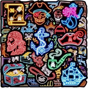 100pcs Neon Pirate Waterproof Vinyl Stickers - Cool Pirate Decor & Party Favors for Goodie Bag, Water Bottle, Classroom Prizes in Saudi Arabia
