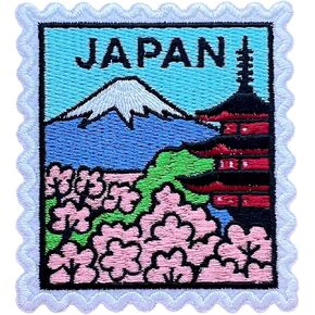 Japan Cherry Blossom Stamp 3 Inches Embroidery Patch, Iron On/Sew On Travel Embroidered Applique Patch, Travel Patches, Fabric Patches for Clothes Backpacks Hats, City DIY Accessories Gifts in Kuwait
