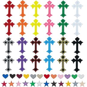 Cross Patches Iron On for Clothes, Chrome Heart Embroidered Applique with Cross Star Heart Designs, DIY Easter Patches for Jeans Jackets Hats (48 Pcs Without Sequins) in Saudi Arabia