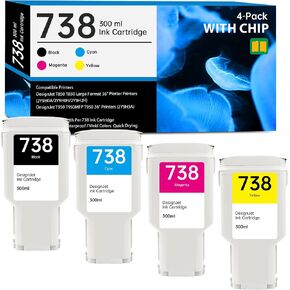 738 Ink Cartridge High Capacity 300ml with New Chip Repalcement for HP 738 Ink Cartridges 738XL 498N8A 676M6A 676M7A 676M8A for DesignJet T850 DesignJet T950 Printer, 4-Pack 738XL 738 Color Cartridges in Saudi Arabia