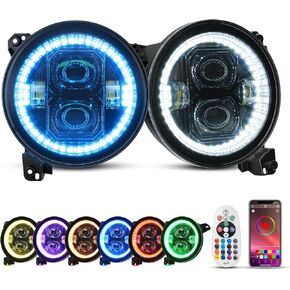 SUPAREE 9 بوصة مصابيح أمامية LED على شكل هالة حلقة عيون الملاك عن بعد للتحكم في تطبيق الهاتف 9 بوصة مستديرة DRL مناسبة لـ 2018-2026 Je-ep Wrangler JL Gladiator JT in Kuwait