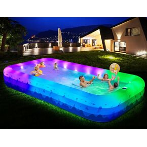 Large Inflatable Pool with Lights, 145" X 74" X 22" Family Inflatable Swimming Pools for Adults, Blow Up Pool Solar Powered, Inflatable PooI for Backyard (Air Pump Not Included) in Saudi Arabia